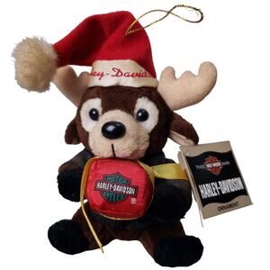 Vintage 2000 Harley Davidson Motorcycle 5" Plush Reindeer Biker Tree Ornament